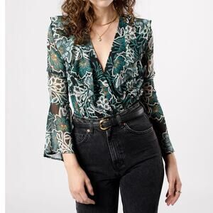 Band of the Free Bonnie Emerald Libby Boho Floral Long Sleeve Bodysuit XS